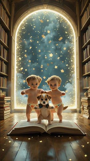 ✨ Magical Library Adventure | Cute Twin Babies and Puppy in a Fantasy World of Books 📚🐶