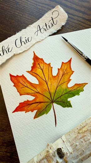 Full step by step video tutorial of a beautiful maple leaf changing its color in Autumn…#fblifestyle #thechicartist #watercolorpainting #paintingtutorial #aquarellepainting | The Chic Artist