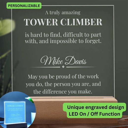 Tower Climber Acrylic Plaque, Telecom Technician Thank You Gift, Crew Appreciation, Retirement Gift, Cell Tower Worker Desk Decor - Etsy