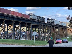 Train Meets! On Trestle + Over & Under Train Meets! CSX & Norfolk Southern In Kenova West Virginia