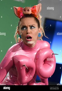 Miley Cyrus poses in the press room at the MTV Video Music Awards at the Microsoft Theater on Sunday, Aug. 30, 2015, in Los Angeles. (Photo by Richard Shotwell/Invision/AP Stock Photo - Alamy
