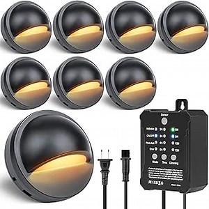 HIBOITEC Low Voltage Deck Lights Kit with Transformer Photocell Sensor and Timer IP67 Waterproof Fence Lights UL Listed Wire for Outdoor Garden Patio Landscape Lighting Walkway Steps Warm White 8Packs