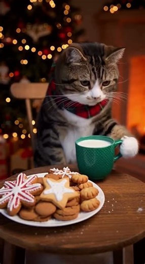 Cat Steals Santas Cookies & Milk