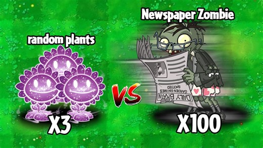随机植物队（3 株满级植物）VS 100 个报纸僵尸队伍 —— PvZ 2 随机植物