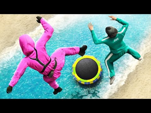 GTA 5 Squid Game Team Epic Water Trampoline Jumps and Fails!