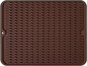 Silicone Dish Drying Mat, Non-Slip Easy Clean Sink Mat Large Heat-resistant Dish Drainer Mat for Kitchen Counter, Sink, Refrigerator or Drawer liner (18" x 16", COFFEE)