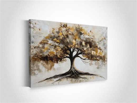 Tree of Life Wall Art Canvas, Neutral Abstract Tree Painting, Modern Nature Canvas Print, Large Living Room Artwork, Housewarming Gift - Etsy