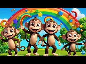Five Little Monkeys and the Rainbow Wiggles | Fun Color & Dance Song for Kids