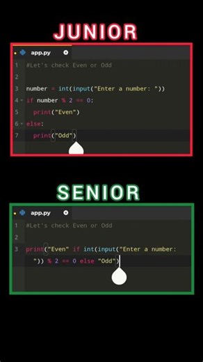 Python Junior vs Senior – Even or Odd Checker 💻🔥 #shorts #python