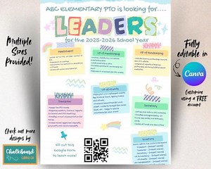 PTO PTA Board Recruitment Flyer Template | Editable Canva School Volunteer Flyer   BONUS Google Form - Etsy