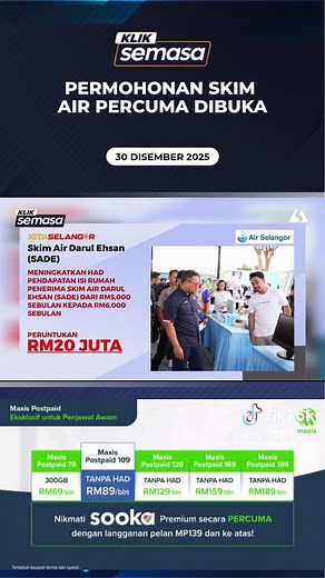 Permohonan Skim Air Percuma Selangor Dibuka