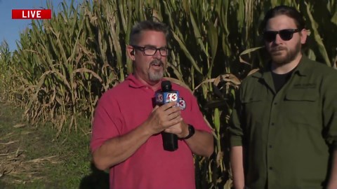 WHO 13's Jason Parkin checks out the Alien Invasion Blacklight corn maze at Wilson's Orchard