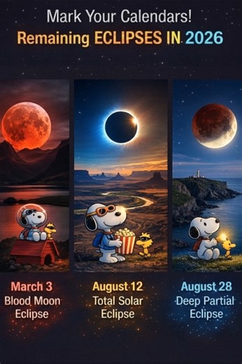 🌒✨ Don’t Miss These 2026 Sky Events ✨🌒 2026 still has three unforgettable eclipses ahead… and each one will be spectacular. 📅 March 3 – A striking Blood Moon will paint the night sky red. 🌞 August 12 – A powerful Total Solar Eclipse will turn day into twilight. 🌔 August 28 – A dramatic Deep Partial Lunar Eclipse closes out the season. These aren’t everyday events. They’re the kind you remember for years. | Joyful Season