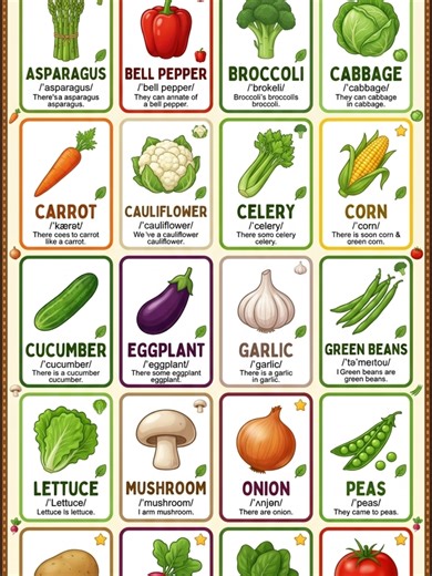 Vegetables Vocabulary . . #viral #fyp #tiktok #foryou #fypシ #foryoupage #reels #duet #trending #love #viralvideo #viraltiktok #parati #trend #funny #english #tiktokviral #like #anime #capcut #tiktokshop #vegetables