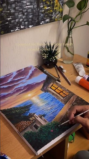 Mediterranean Balcony Landscape painting tutorial #acrylicpainting #ytshorts #paintingtutorial