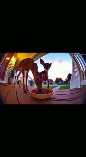 momma deer and baby dear steal berries of a porch #funny #fyp #deer #funnyanimal
