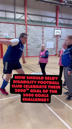 How should Selby Disability Football Club celebrate their 2000th goal of their 5000th goal challenge? A. Shave their manager’s head bald? B. Custard pie their manager? C. Celebrate wildly? #InclusiveFootball #disabilityfootball #football #soccer #selby
