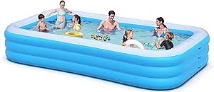 Extra Large Inflatable Pool for Adults, 145""x74""x22"" Big Thickened Swimming Pool, Full Size Family Blow Up Pools for Backyard Home Garden Lawn Indoor Outdoor