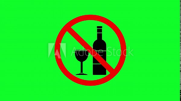 No Alcohol Sign animation. Prohibition sign for alcoholic beverages. you cannot drink alcoholic beverages. Minimalist prohibition sign, wine glass and bottle icon inside bold red circle.