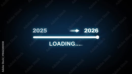 Loading bar from 2025 to 2026 new year transfer animation. New year 2026 loading bar animation Year changing from 2025 to 2026. New year, annual plan, growth strategy, 2026 new business loading
