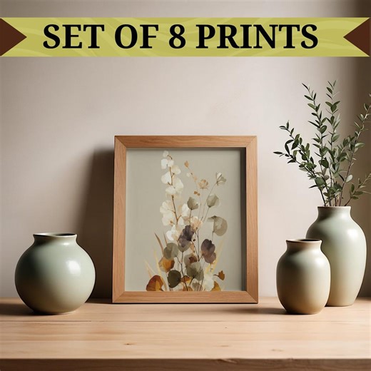 Pressed Flower Prints: Minimalist Botanical Art - Neutral Tones Set - Etsy