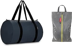 pack all Packing System Bundle | 1 Shoe Bag (Plus-Grey) & 32L Foldable Duffel Bag (Navy Blue) for Fitness, Travel