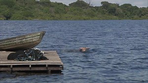 Nicht jeder würde freiwillig im Amazonas schwimmen. In dem trüben Wasser weiß man nie, was einem als Nächstes begegnet. Man hört ja so allerhand … Dirk Steffens hat’s trotzdem getan und sich todesmutig in die braunen Fluten gestürzt: | Terra X
