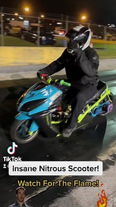 6.4K views · 177 reactions | YES or NO - would you make a pass on this crazy nitrous Scooter? Keep in mind the chassis and small wheels and tires you are working with. Watch for the flame! | CycleDrag | Facebook