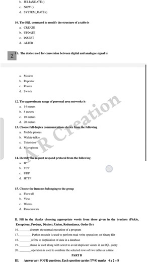 💥 2nd PUC COMPUTER SCIENCE MODEL QUESTION PAPER 3 || 2025-26 #puc #viral #cs