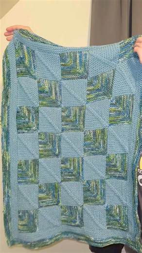 Mitered Square Knit Baby Blanket 💚🩵