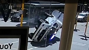 Police car becomes airborne in Perth