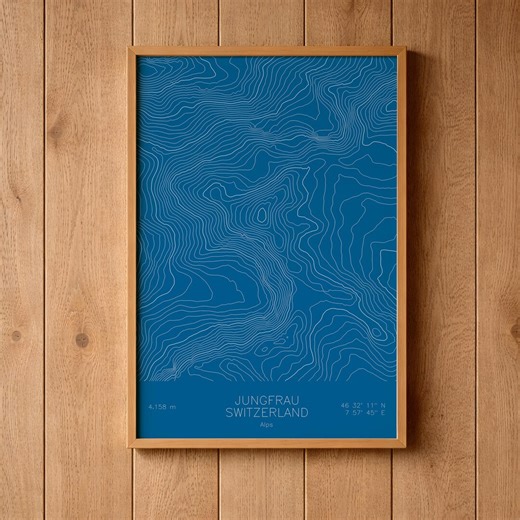 Jungfrau Topographic Pen Plotted Map | Mountain Contour Art | 4158m Alps Switzerland - Etsy