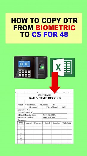 How to copy time from biometric to CS Form 48 #dtr #educationalreels #tutorialreels #educational #DepEd #tutorialvideo #DepEdPhilippines #dailytime #teachertips #lifehacks #makelifeeasy #biometricsystem #educational | Reymond Pelonita Samoranos