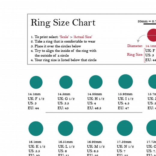 Ring Size Chart: UK / US / EU, Easy to Use (digital Download) - Etsy