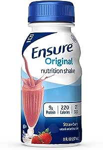 Ensure Original Nutrition Shake, Small Meal Replacement Shake, Complete, Balanced Nutrition with Nutrients to Support Immune System Health, Strawberry, 8 Fl Oz (Pack of 16)