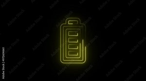 Neon Battery icon on dark background. Glowing animated Battery symbol. Digital Battery icon visual.