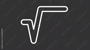 Square root white animated icon. Maths equation line animation. Mathematics formula. Problem solving. Algebra class. Isolated illustration on dark background. Transition alpha video. Motion graphic