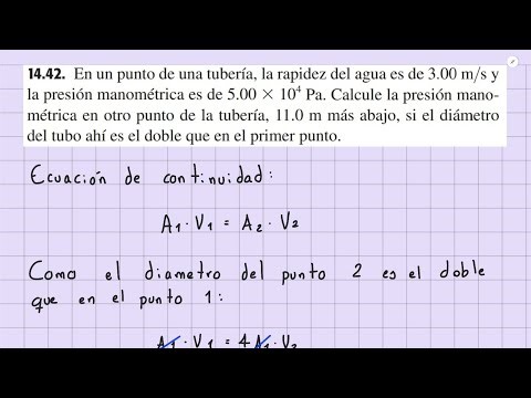 En un punto de una tubería, la rapidez del agua es de 3.00 m/s y la presión manométrica [SOLUCIÓN].