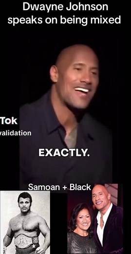 Dwayne ‘ The Rock ‘ Johnson is mixed. His mother is Samoan,which are Indigenous Polynesian people of the Samoan islands. His father was a famous wrestler by the name of “ Rocky Johnson “ and is of Black Nova Scotian descent, which were a black group that settled in Canada from the US after the American Revolution. #dwaynejohnson #therock #biracial #mixed #blacktiktok