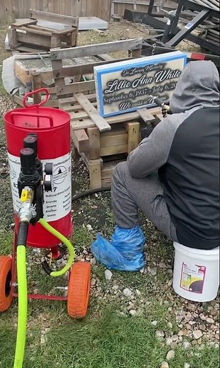 Sandblasting A Single Flat Headstone Monument
