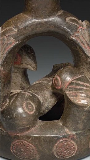 Vessel of reclining figure being pecked at by birds, possibly 2200 years old