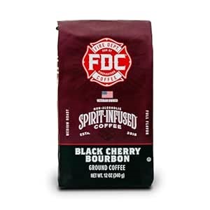 Fire Department Coffee - Black Cherry Bourbon Coffee - Gives Back to Firefighters - Premium Bourbon Infused Ground - Non-Alcoholic - Roasted in the USA - Veteran Owned - 12 oz