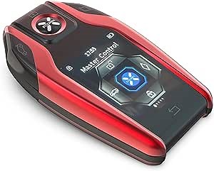 Fitcamx Smart Remote Car Key X-500, Upgrade Keyless Entry Starter, LCD Screen, Auto Lock & Unlock, Key Fob Replacement Accessories, Anti Theft Optional Vehicle Logo, Required Pro Soldering Tech, Red