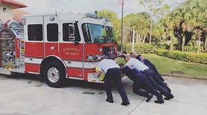 Brand NEW #Engine56 “Push In” Ceremony. #Station56 in the western Boca area just received their shiny new fire engine! The #PushInceremony pays homage to firefighters in the 1800s who used horse-drawn equipment and would have to literally push the fire engines into the garage after returning from a fire. It is a tradition for new #PBCFR department vehicles. #Firefighters #Engine #Tradition #TeamPBCFR #StationPride | Palm Beach County Fire Rescue