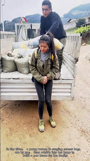 Carrying cement bags on back.
