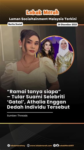Penyanyi muda, Athalia Deena, mendedahkan dirinya dihujani pelbagai pertanyaan daripada orang ramai susulan dakwaan diganggu oleh seorang lelaki berstatus suami orang yang juga pasangan kepada selebriti terkenal. Menerusi satu hantaran di Threads, Athalia, 22, menjelaskan dia memilih untuk tidak mendedahkan identiti individu terbabit bukan kerana takut atau mahu melindungi mana-mana pihak, sebaliknya kerana mempunyai hubungan rapat dengan keluarga lelaki berkenaan. Jangan lupa untuk Like, Commen