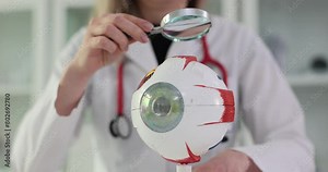 3D model of human eye is studied using a magnifying glass