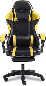 Ergonomic Office Chair, Home Office Desk Chairs with Wheels and Plastic Legs, High Back Computer Chair Rolling Chair with Adjustable Headrest (Yellow, Linkage Armrest)