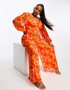 Pretty Lavish Curve wide leg jumpsuit in red and orange floral | ASOS