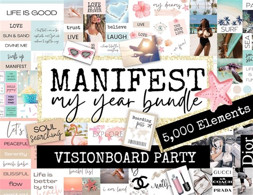 2026 Vision Board Party Printable for Manifesting Your Best Year! Vision Board Party Kit With Affirmations, Quotes, Words, Phrases & More! - Etsy